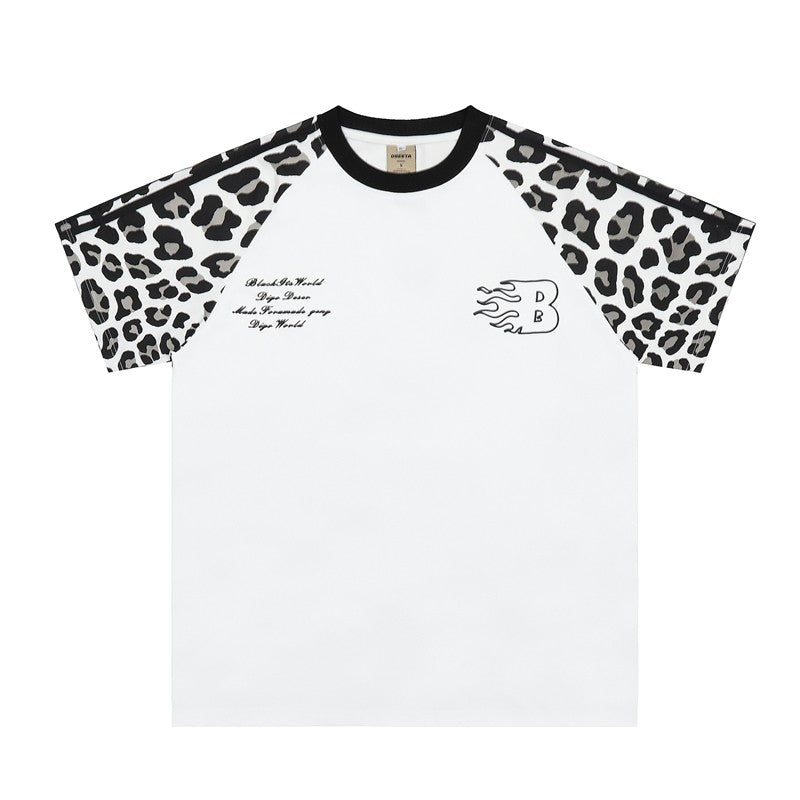 Leopard Print Spliced Raglan Sleeve T-Shirt