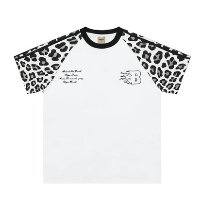 Leopard Print Spliced Raglan Sleeve T-Shirt