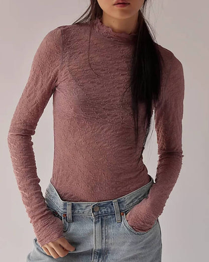 Solid Color Lace See Through Slim Tops