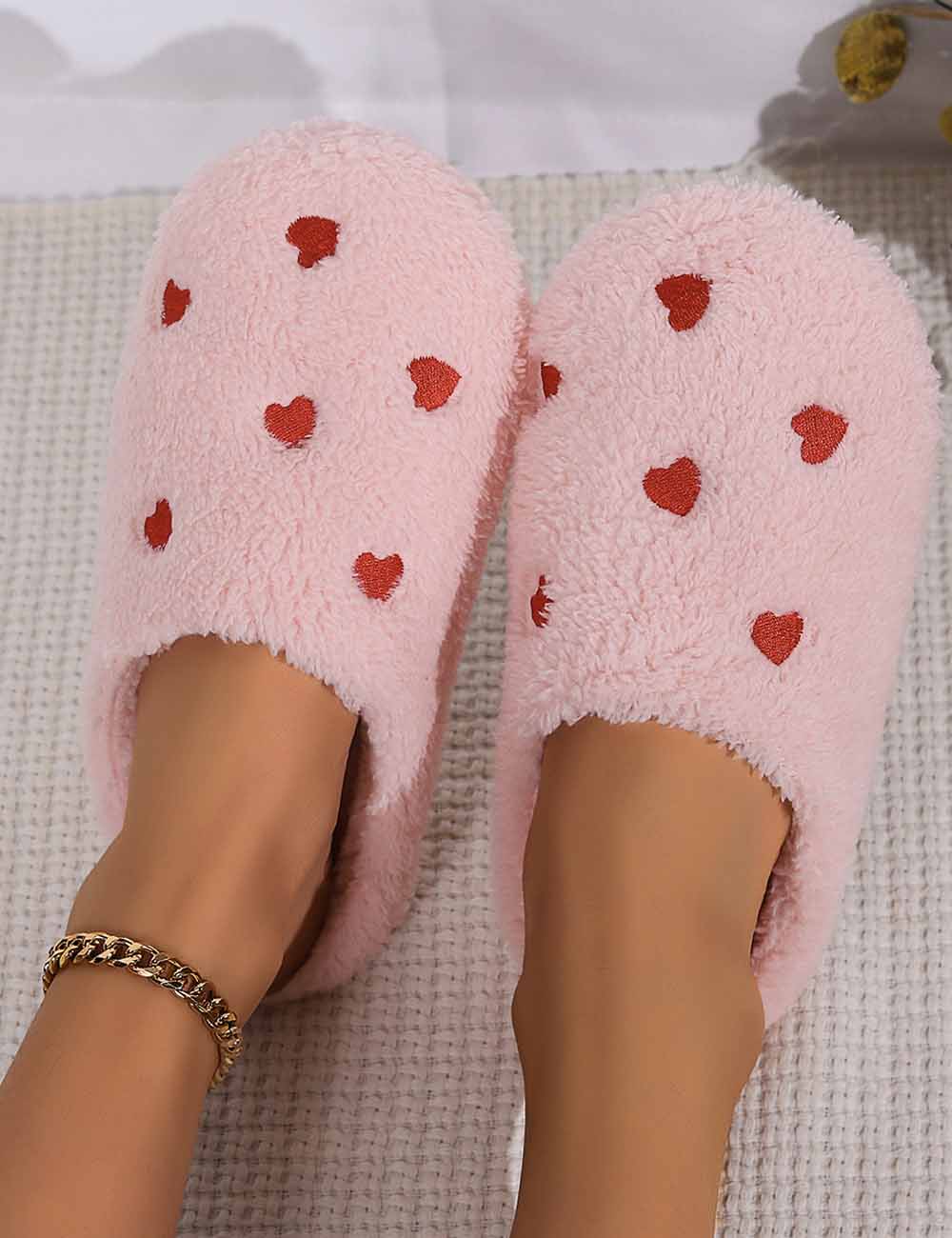 Simple Heart Print Indoor Winter Slippers