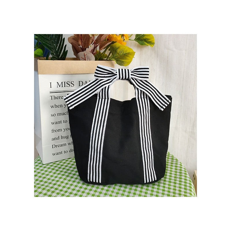 Ladies Bowknot Striped Canvas Handbag