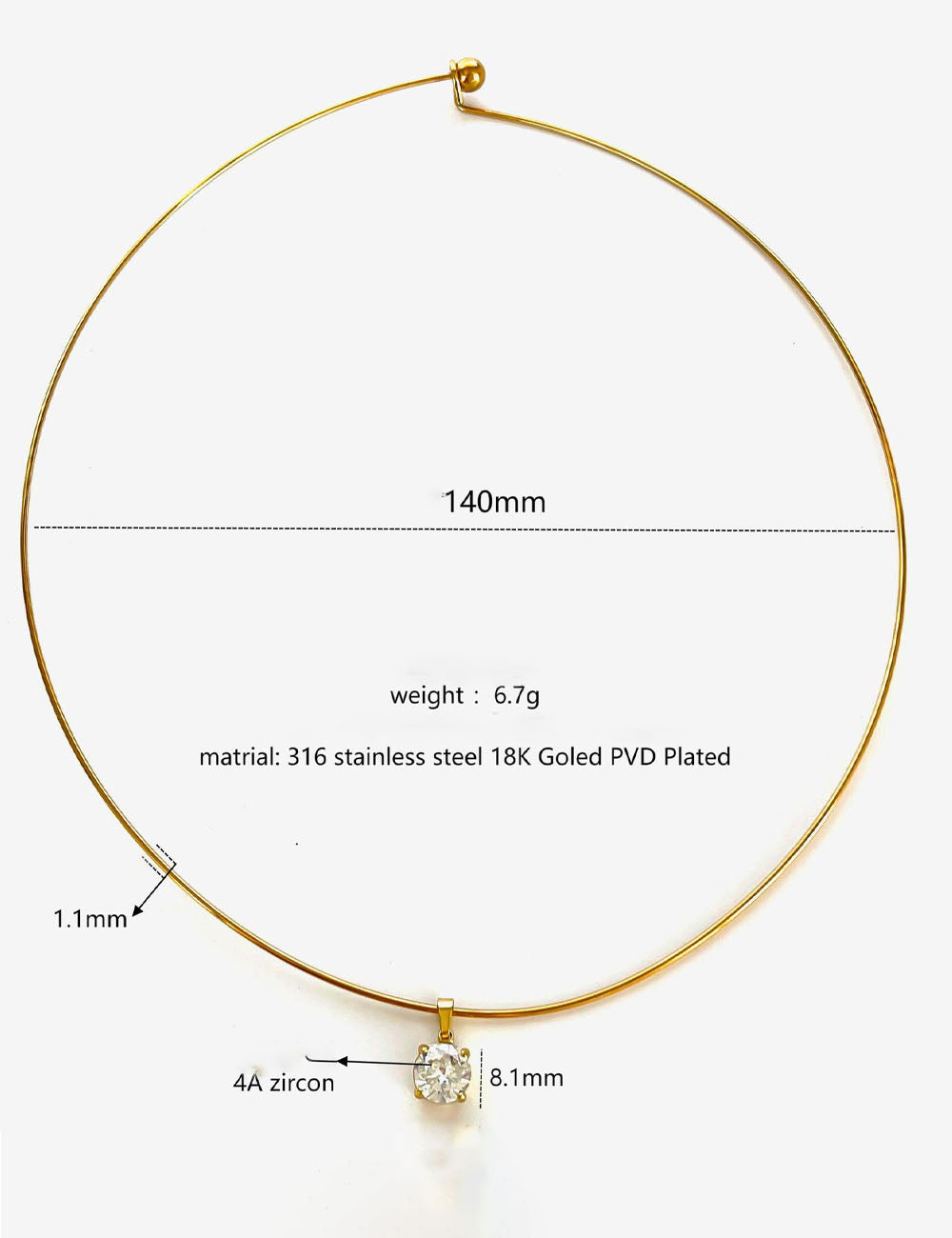 Sparking Zircon Stainless Steel Choker Necklace