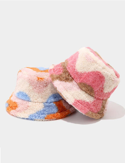 Cute Color Contrast Faux Sherpa Bucket Hat