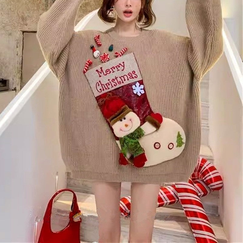 Christmas Red Knit Sweater Socks Snowman Doll