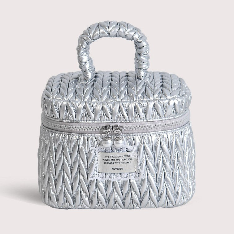 Silver Padded Large Capacity Make Up Bag