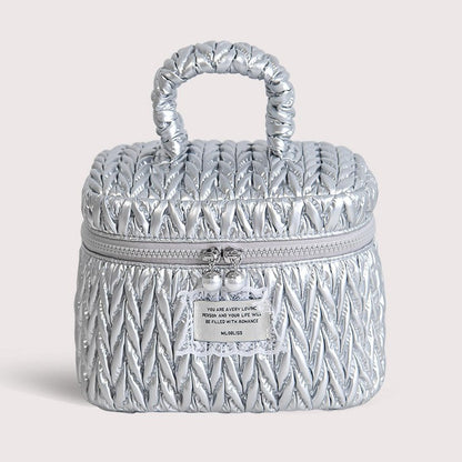 Silver Padded Large Capacity Make Up Bag