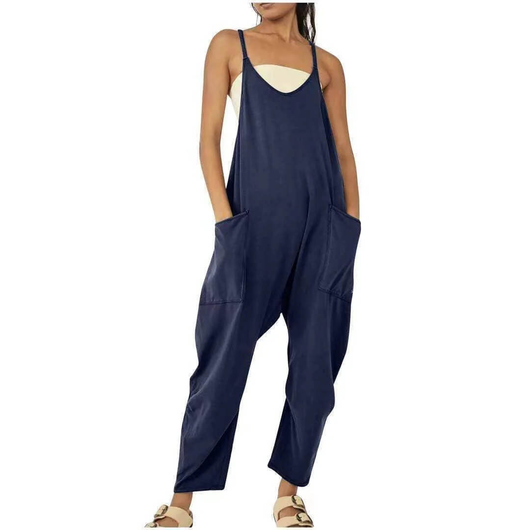 String Shoulder Loose Pocket Jumpsuit