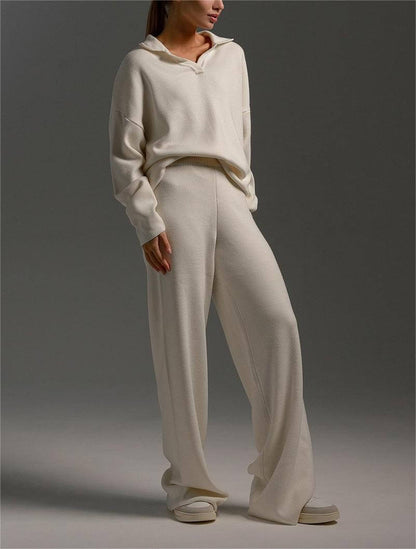 2+Solid Color Label V-Neck Knit Sets