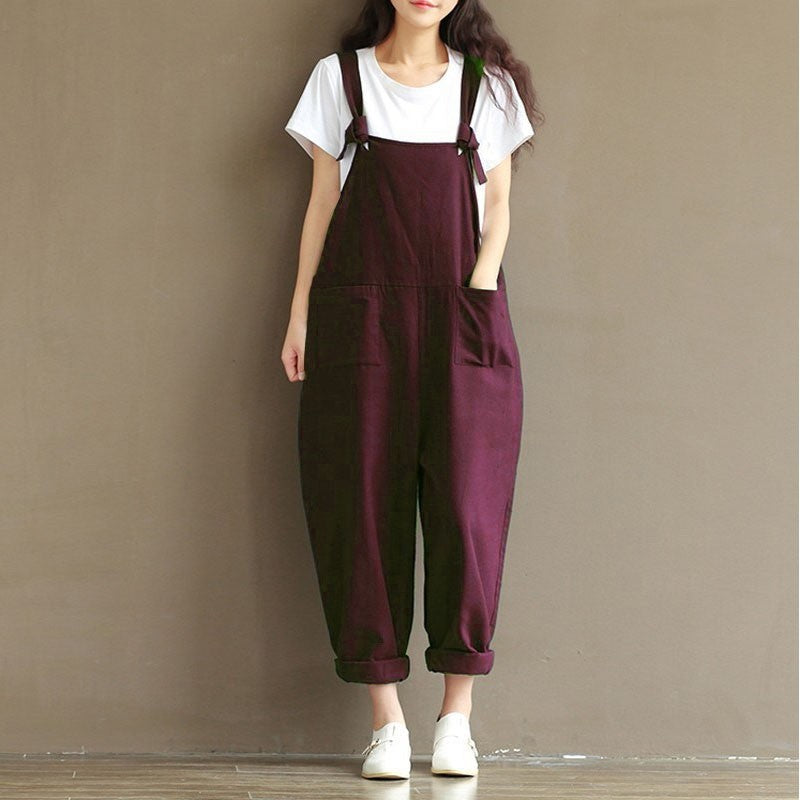 Pocket Solid Harem Pants Baggy Jumpsuit
