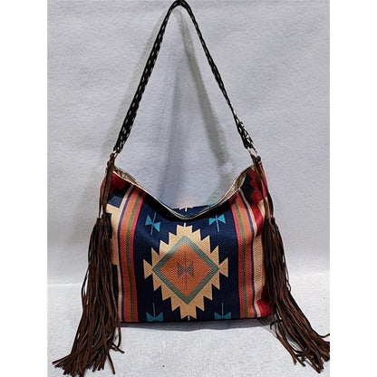 Ethnic Pattern Tassel Shoulder Bag