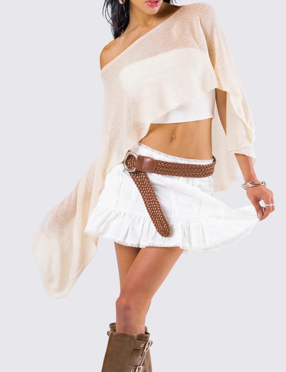 Solid Color Asymmetrical Shoulder Knit Top