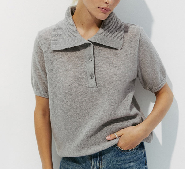 Simple Puff Sleeve Pullover Solid Knit Top