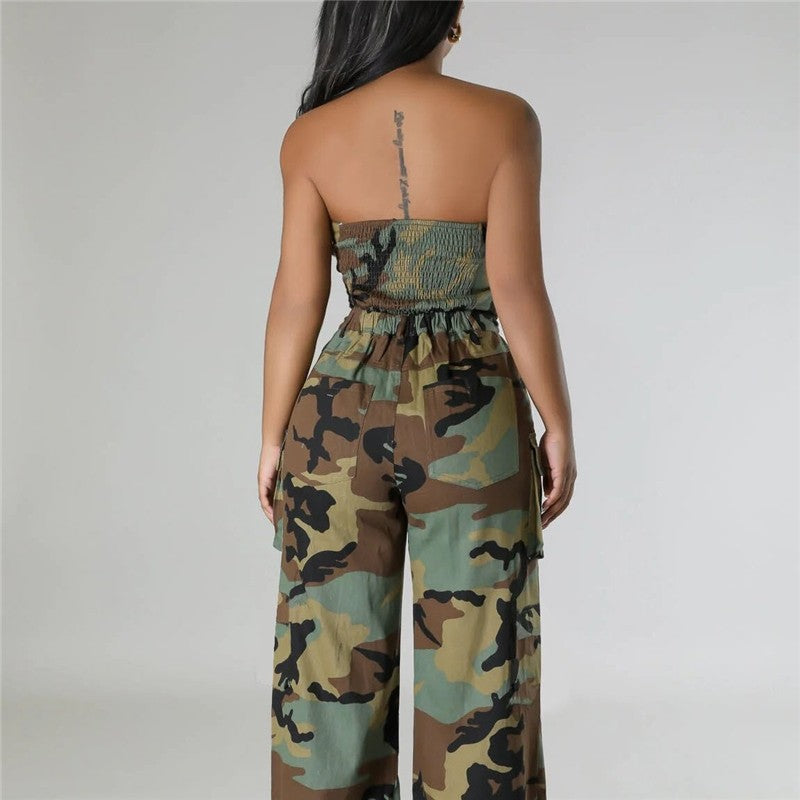 Fashion Camouflage Wrap Top Long Pants Set