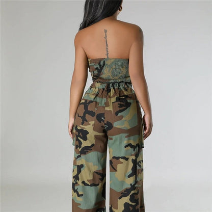 Fashion Camouflage Wrap Top Long Pants Set