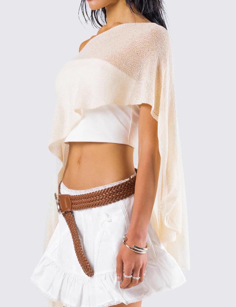 Solid Color Asymmetrical Shoulder Knit Top