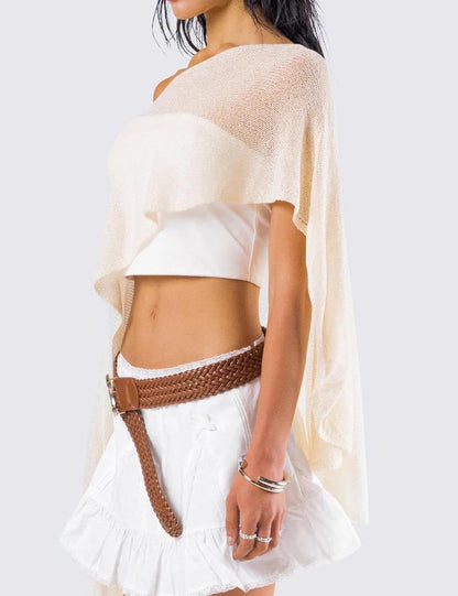 Solid Color Asymmetrical Shoulder Knit Top