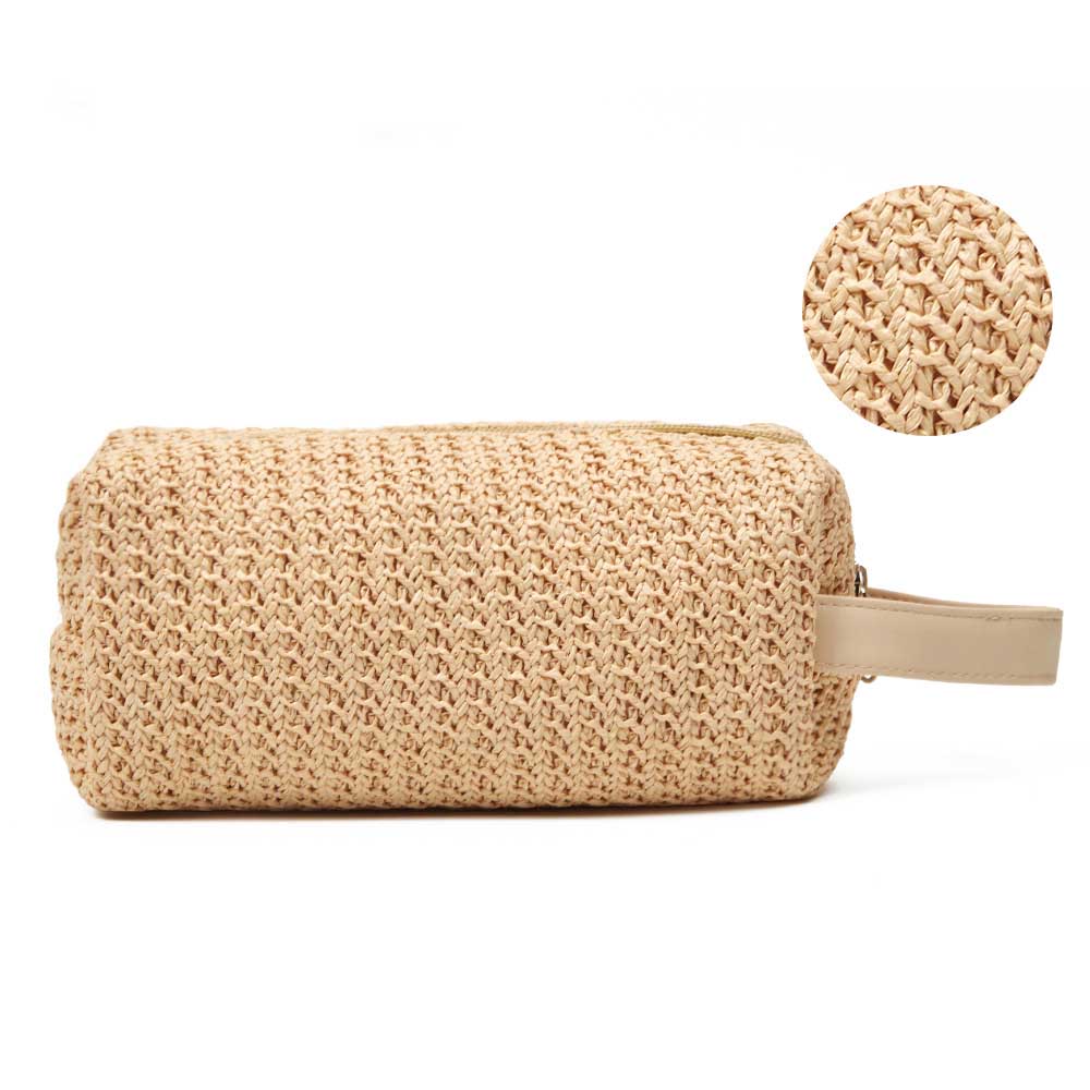 Solid Color Straw Weave Makeup Bag