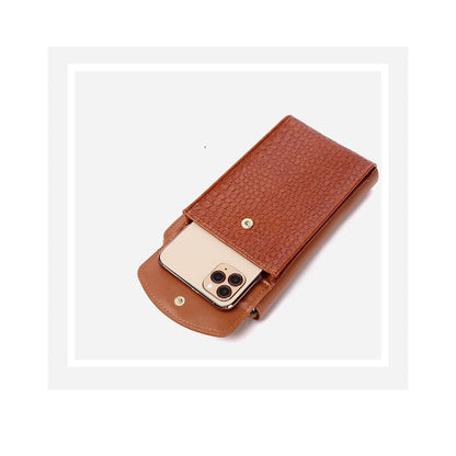 PU Leather Solid Color Alligator Grain Mini Purse Cell Phone Crossbody Bag