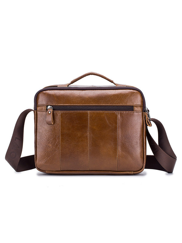 Men Zipper Leather Solid Multi-layer Pocket Crossbody Bag