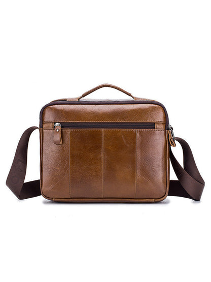 Men Zipper Leather Solid Multi-layer Pocket Crossbody Bag