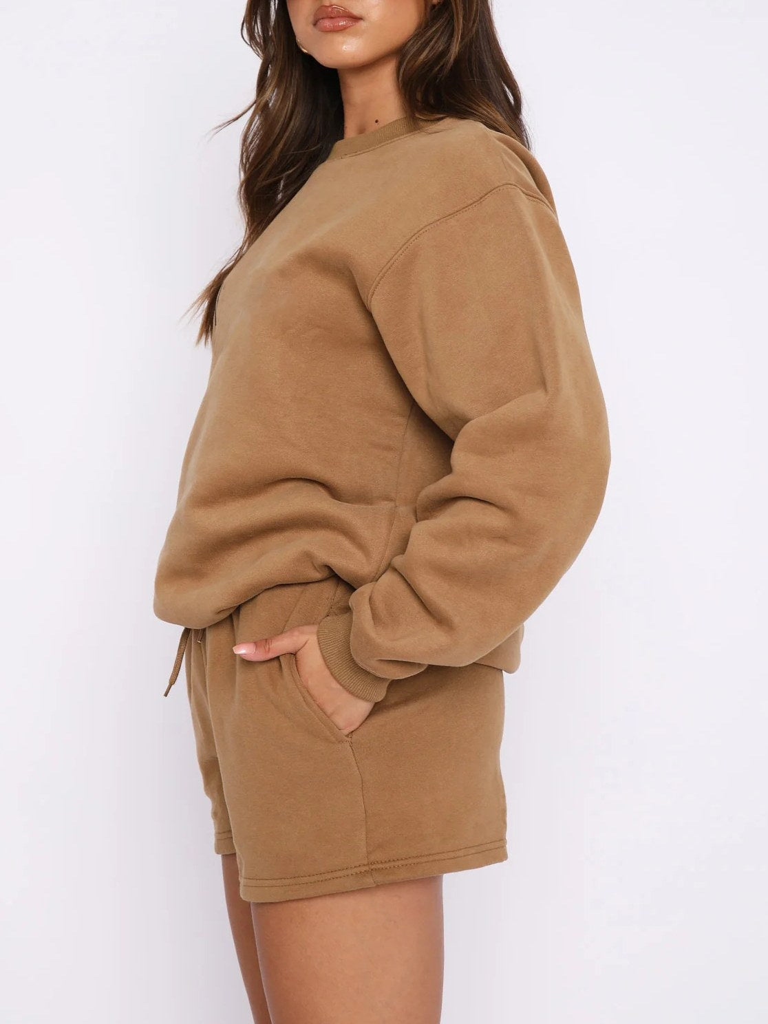 Solid Color Sweatshirt Short Loose Sets