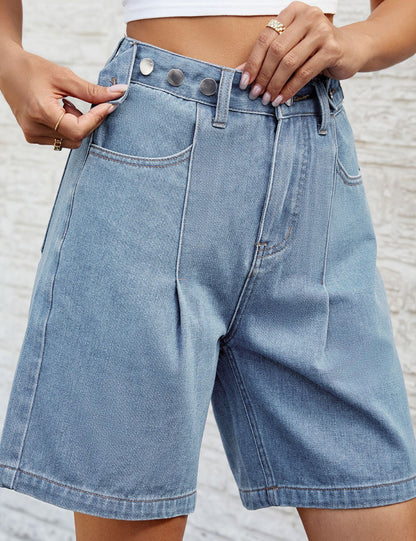 Casual Washed High Waist Bermuda Shorts