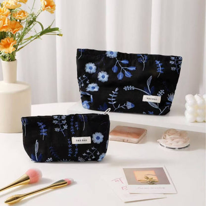 Cute Embroidered Floral Cosmetic Pouch