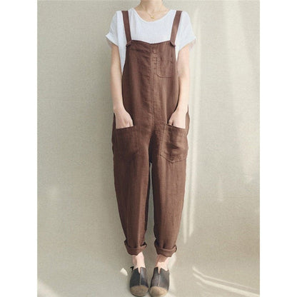 Breathable Pocket Solid Color Baggy Overalls