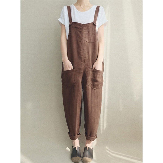 Breathable Pocket Solid Color Baggy Overalls