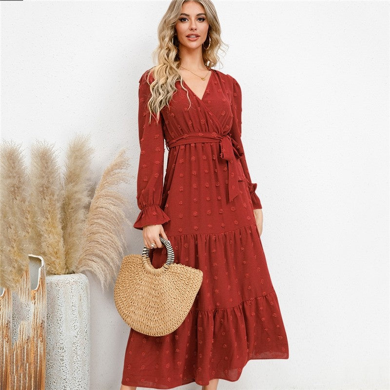 Ladies Solid Color Swing Casual Dress