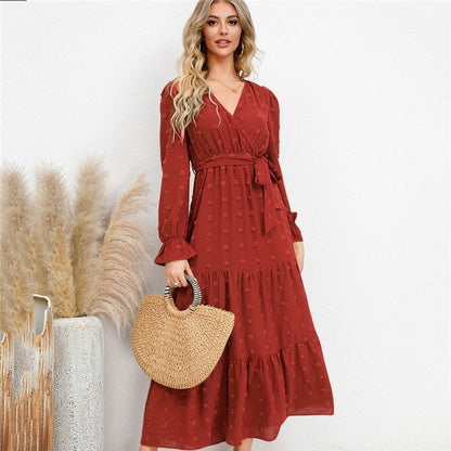 Ladies Solid Color Swing Casual Dress