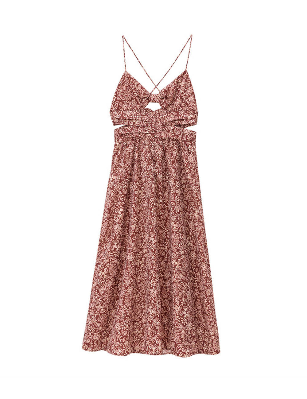 Casual Floral Print Sleeveless Cut Out Midi Dress