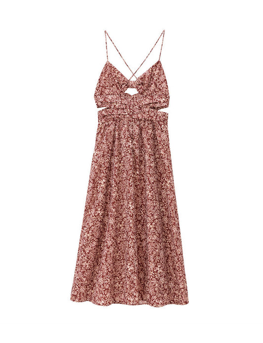 Casual Floral Print Sleeveless Cut Out Midi Dress