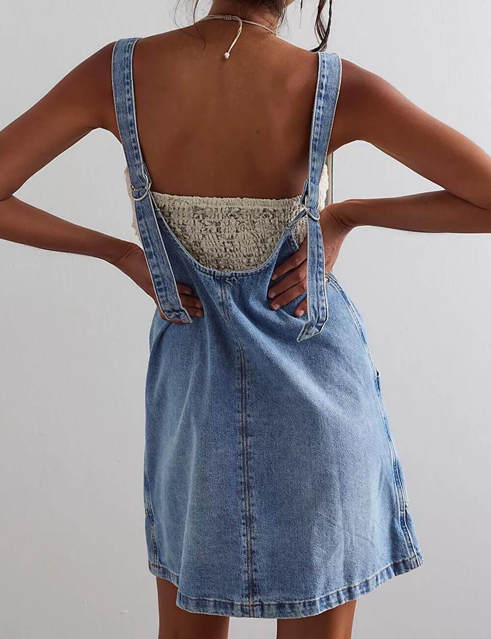 V-Neck Backless Demin Mini Dress