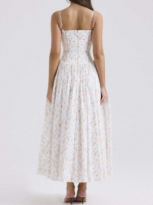 Floral Print Slim Maxi Spaghetti Dress