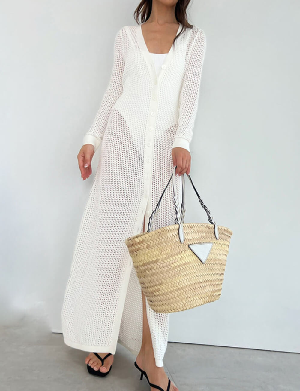 Solid Color Hollow Out Dress Cover Up