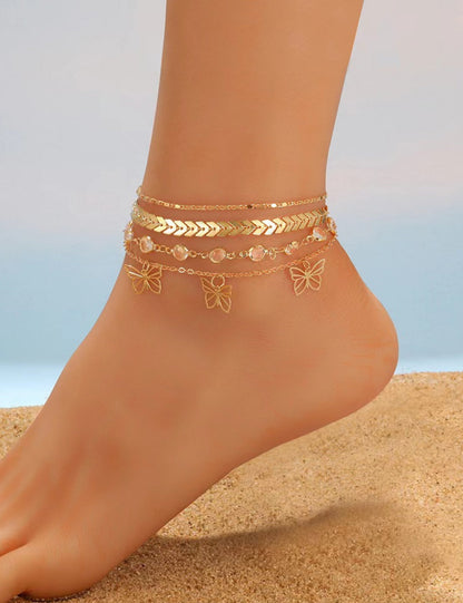 Hellow Out Butterfly Rhinestones Anklet