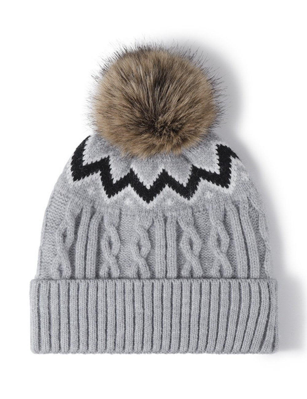 Splicing Twist Padded Knit Pom Beanie