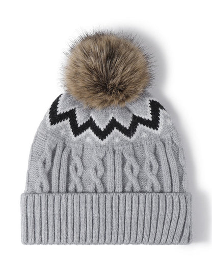 Splicing Twist Padded Knit Pom Beanie