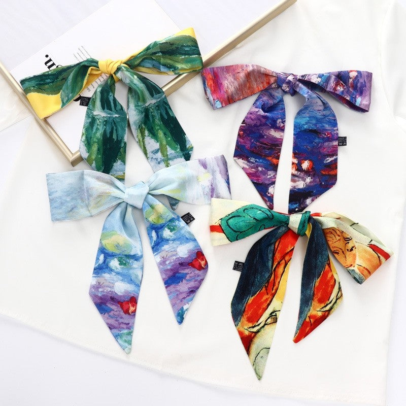 Vintage Elegant Oil Painting Long Silk Scarf