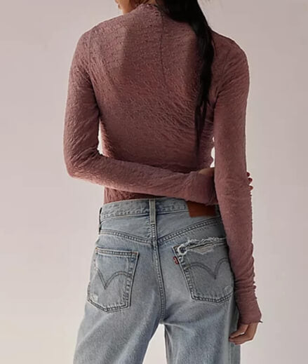 Solid Color Lace See Through Slim Tops