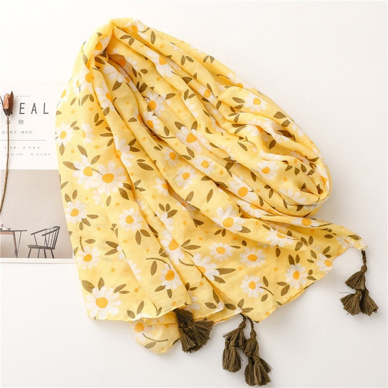 Fashion Flower Print Yellow Fresh Scarf