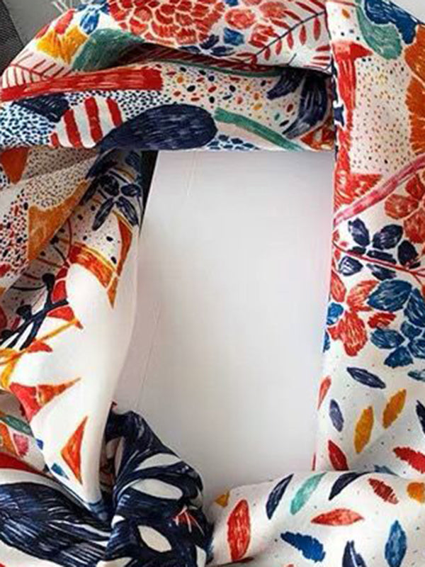 Square Flower Print Leaves Print Scarf