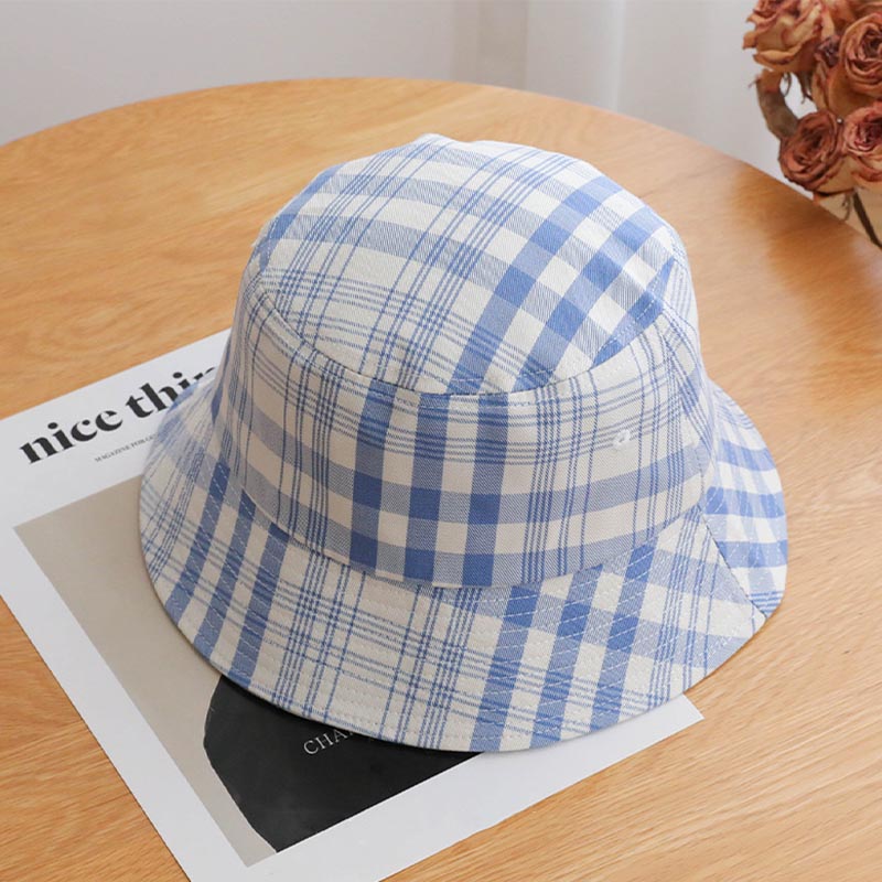 Simple Color Block Plaid Bucket Hat