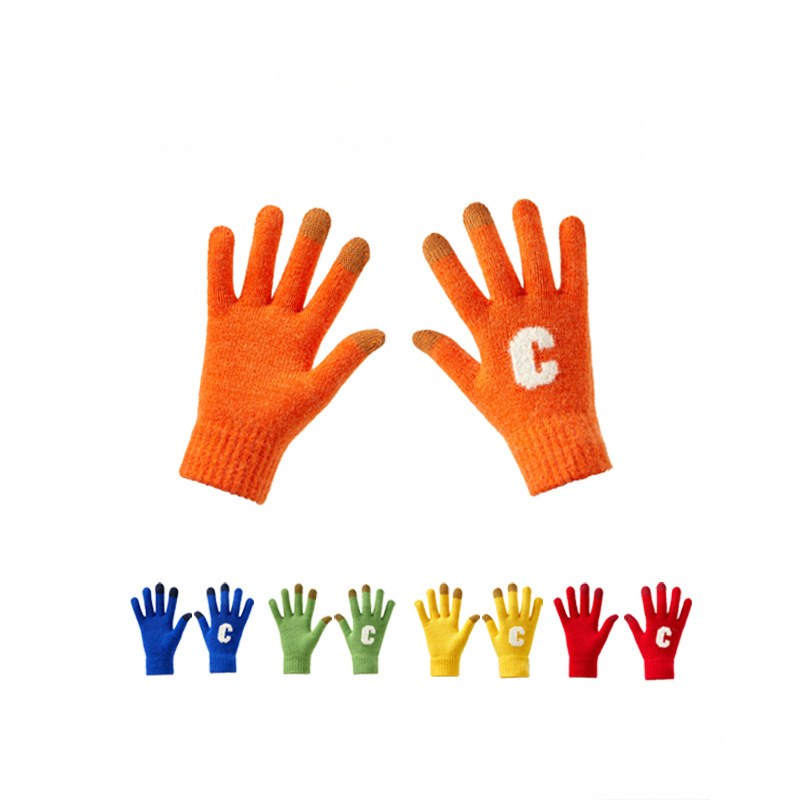 Letter Color Block Padded Knit Gloves