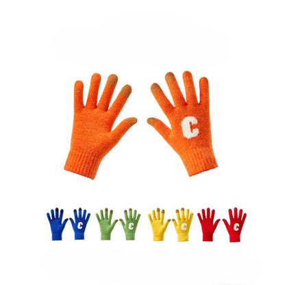 Letter Color Block Padded Knit Gloves