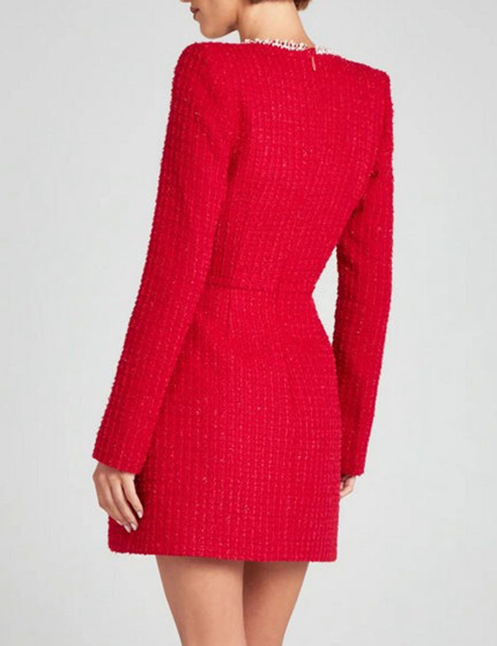 U-Neck Elegant Pearl Tweed Mini Dress