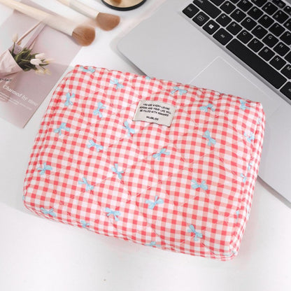 Sweet Color Block Plaid Bow Make Up Bag