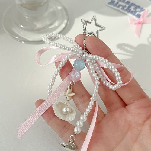 Elegant Pink Bow Pearl Keychain Bag Charm