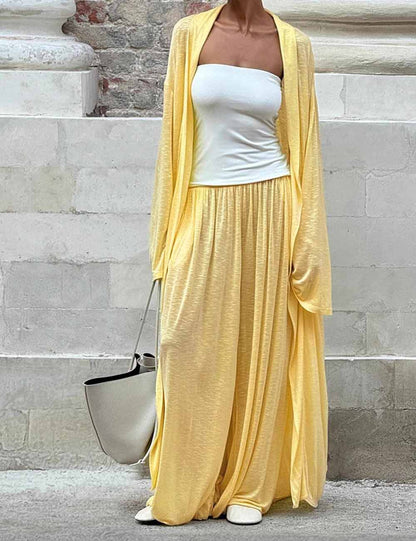 Elegant Solid Color Shawl Lantern Pants Pajamas Set